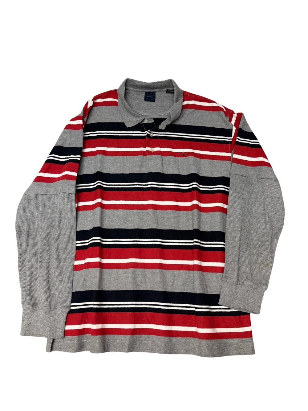 Kani Polo Shirt Mens 2XL Gray Red Stripe Long Sleeve Knit Logo Gold